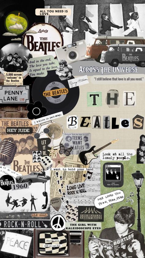 The Beatles Collage Wallpaper, The Beatles Aesthetic Vintage, Aesthetic Beatles, Beatles Background, Beatles Wallpaper Iphone, Blackbird Beatles, Beatles Blackbird, Beatles Aesthetic, Beatles Collage