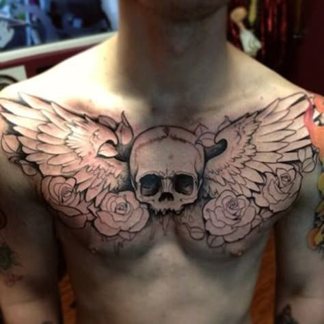 Full Chest Tattoos, Flowers Tattoos, Skull Sleeve Tattoos, Hand And Finger Tattoos, Wild Tattoo, Cool Chest Tattoos, Neck Tattoo For Guys, Chest Piece Tattoos, Mother Tattoos