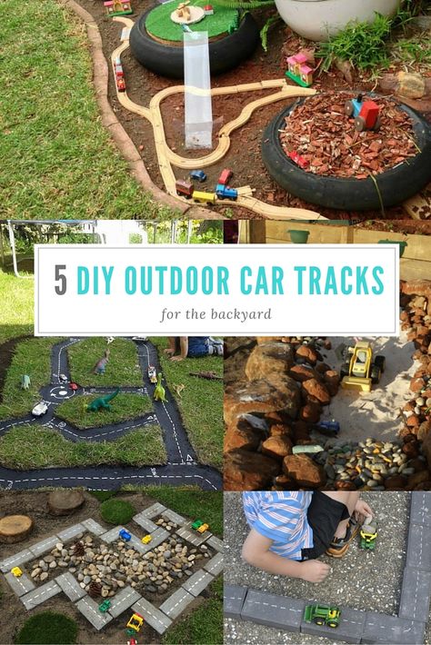 Outdoor car tracks for the backyard - 5 fab ideas Outdoor Car Track, Outdoor Car Track For Kids, Car Tracks For Kids, Diy Outdoor Toys, Eyfs Outdoor Area, Outdoor Kids Play Area, Lego Juniors, Outdoor Play Areas, Kids Outdoor Play