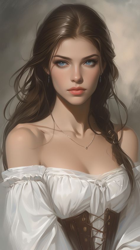 Pale Female Character Art, Cool Digital Drawings, Fae Woman Art, Medieval Woman Drawing, Blond Woman Art, Hot Dnd Characters Female, Deviant Art Girl, Brunette Character Design, Female Art Reference Poses Plus Size