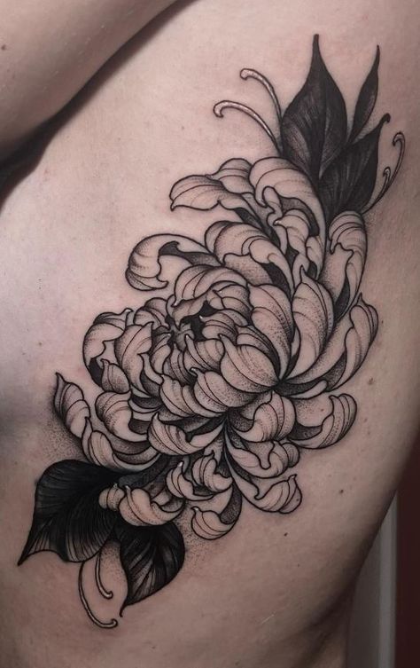 << Check out more Chrysanthemum Tattoos, Ideas and Meanings #tattoomenow #tattooideas #tattoodesigns #tattoos #flower #floral #Chrysanthemum Shaded Chrysanthemum Tattoo, Chrysanthemum Tattoo Blackwork, Stippled Flower Tattoo, Chrysanthemum Tattoo Stomach, Black And Grey Chrysanthemum Tattoo, Spidermum Flowers Tattoo, Chrissanthamum Flower Tattoo, Crisamthmum Tattoo, Tattoo Flower Types