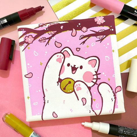 Acrylic Marker Art Ideas, Acrylic Marker Art, Marker Art Ideas, Old Instagram, Kitty Drawing, Hello Kitty Drawing, Cute Paintings, Small Canvas Art, Marker Drawing