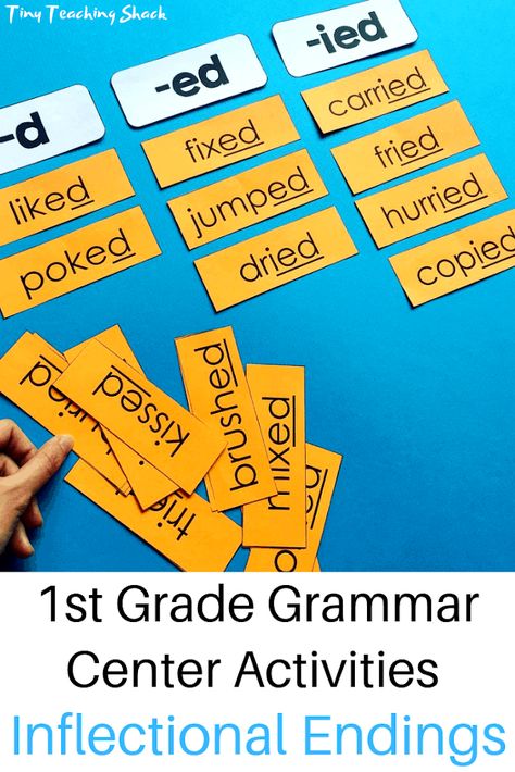 -d -ed and -ied past tense activities Past Tense Activities, First Grade Language Arts, Tense Activities, Word Endings, Inflectional Endings, Ela Centers, Dream Classroom, Good Grammar, Nouns And Adjectives