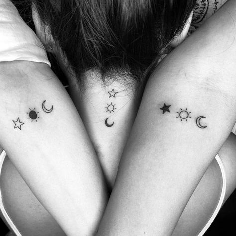 Tattoo Ideas Small Friendship, Small Tattoos For 3 Friends, Simple Friendship Tattoos For 3, Small Tattoos For 3 Best Friends, Unique Friendship Tattoos For 3, Friend Group Tattoos Small For 3, Small Friend Tattoos For Women, Small Friendship Tattoos For 3, Small Tattoos Friendship