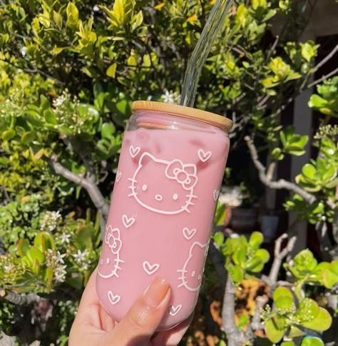 this listing is for one 16 oz glass can. This is the perfect drinking glass for any iced drink! It is a perfect gift for your favorite Sanrio lover!! **Pictured is the cup in LIGHT pink vinyl! D E T A I L S: -Permanent Vinyl -Bamboo lid & straw purchased separately C U P C A R E: Due to the personalization of the cup, it is hand-wash only. This cup is not microwave or dishwasher safe. Please handle with care <3 Hello Kitty Tumblr, Hello Kitty Cup, Hello Kitty Water Bottle, Space Wallpaper Ipad, Hello Kitty Gifts, Hello Kitty Merchandise, Kitty Wallpaper Aesthetic, Hello Kitty Wallpaper Aesthetic, Black Hello Kitty Wallpaper