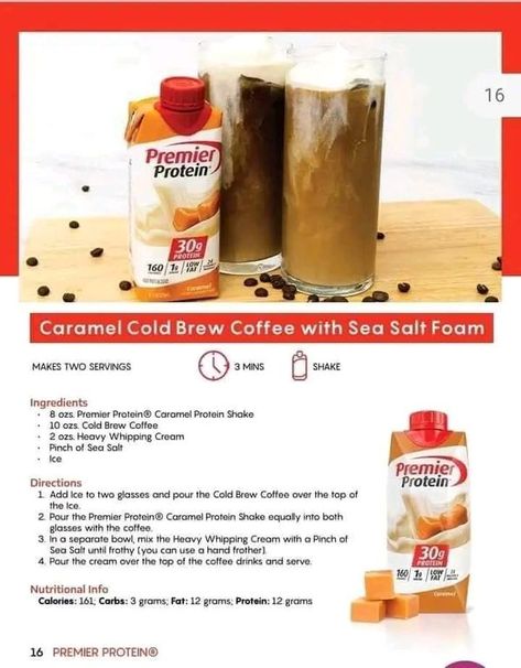 Premier Protein Coffee & Shake Ideas plus Healthy Recipes | I use Skinny Syrups for added flavors. | Facebook Caramel Cold Brew, Shake Ideas, Protein Drink Recipes, Easy High Protein Meals, Premier Protein Shakes, Coffee Protein Shake, Coffee Shake, Protein Coffee, Bariatric Eating