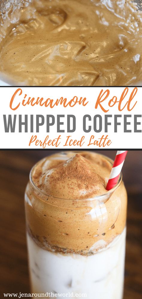 Whipped Drinks, Cinnamon Roll Latte, Fall Coffee Flavors, Cinnamon Roll Coffee, Fall Coffee Recipes, Frosted Coffee, Whipped Coffee, Cinnamon Coffee, Books For Sale