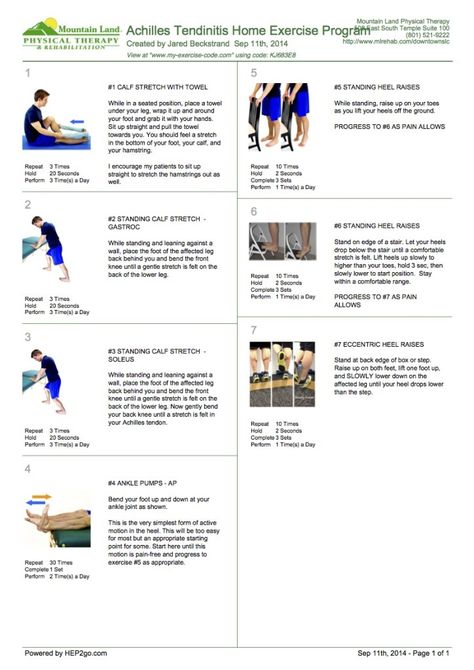 Achilles tendinitis home exercise program Achilles Stretches, Best Home Exercises, Ankle Rehab, Achilles Tendinopathy, Traps Muscle, Achilles Pain, Stretches For Runners, Doctor Of Physical Therapy, Calf Stretches