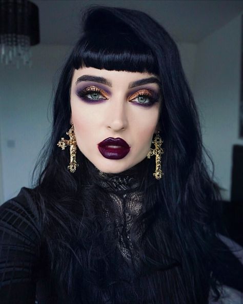 Makeup look by Karina Palmer (karinaxpalmer) Gold Purple Makeup, Heavy Metal Makeup, Witchy Makeup, Indie Makeup Brands, Metal Makeup, Goth Eye Makeup, Hair Up, Concert Makeup, Gothic Hairstyles