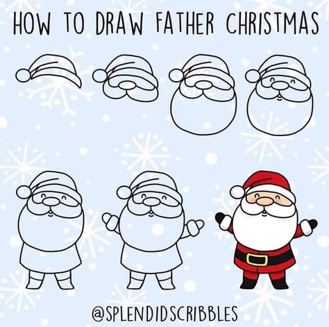 Draw Santa Claus, Draw Santa, Reindeer Drawing, Draw Christmas, Easy Christmas Drawings, Xmas Drawing, How To Draw Santa, Christmas Doodles, Christmas Card Art