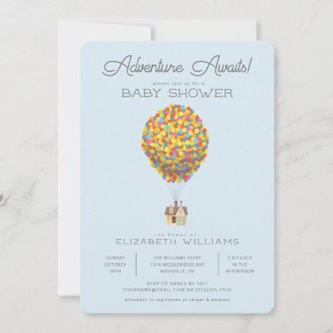 UP | Adventure Awaits Baby Shower - Baby Shower Invitations Teddy Balloon, Up Baby Shower, Adventure Awaits Baby Shower, Adventure Baby Shower, Shower Balloons, Disney Baby Shower, Gender Neutral Baby Shower Invitations, Green Baby Shower, Woodland Baby Shower Invitations