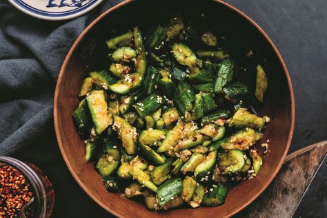 Smacked Cucumber, Spicy Cucumbers, Sichuan Chili Oil, Chinese Side Dishes, Smashed Cucumber Salad, Starter Dishes, Japanese Cucumber, Vegan Chinese, Chinese Kitchen