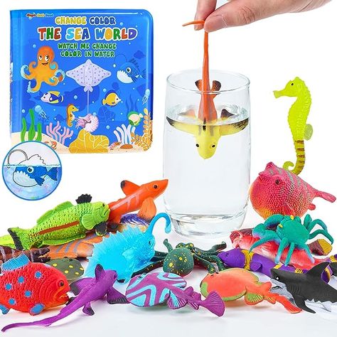 Color Changing Mold Free Bath Toys for Toddlers Kids, Color Change Sea Creatures Ocean Animal Toys & Glow in The Dark Toy with Bath Book(13 Pack), Water Table Toys Rubber Fish Toys for Kids Bathtub Bathroom Toys, Bath Toys For Toddlers, Bathtub Toys, Toys For Toddlers, Water Table, Kids Gift Guide, Animal Toys, Water Toys, Kids Set