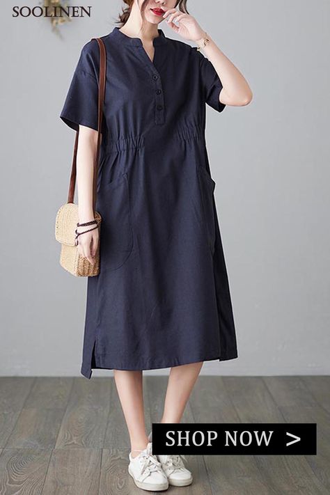 DIY Blue low high design Cotton side open Summer Ankle Dress Fem Fits, Ankle Dress, Cotton Linen Dresses, High Design, Cotton Dress Summer, Dress For Summer, Over 50 Womens Fashion, Oversized Dress, Ladies Clothes