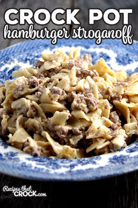 This Crock Pot Hamburger Stroganoff is super easy and a great meal that the entire family will love....from the youngest at your table to the oldest! Beef Crockpot Recipes Healthy, Hamburger Crockpot Recipes, Stroganoff Slow Cooker, Crock Pot Hamburger, Hamburger Stroganoff Recipe, Hamburger In Crockpot, Ground Beef Crockpot Recipes, Hamburger Stroganoff, Slow Cooker Ground Beef