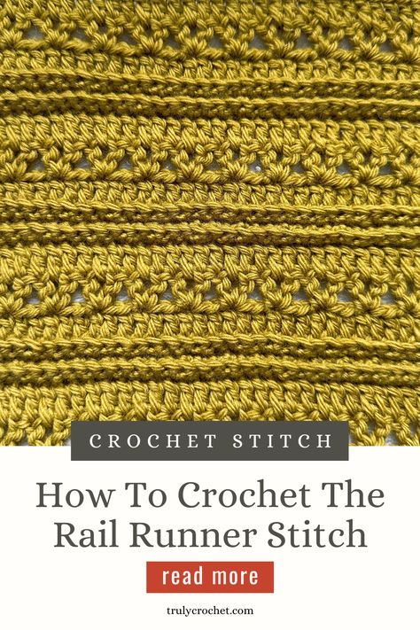 how to crochet the rail runner stitch Crochet Raised Stitches, Raised Textured Crochet Stitches, Crochette Patterns, Textured Crochet Stitches, Crochet Help, Modern Shawl, Crochet Stitches Motif, Simple Scarf Crochet Pattern, 100 Crochet Stitches