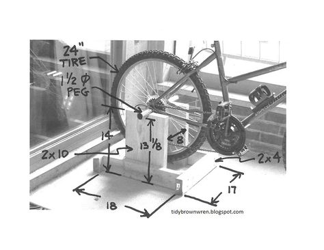 Tidy Brown Wren, bringing order to your nest: Plans For A DIY Exercise Bike Stand Diy Stationary Bike, Bike Stand Diy, Bike Repair Stand, Cycling For Beginners, Indoor Bike Workouts, Diy Stationary, Support Velo, Diy Home Gym, Diy Gym