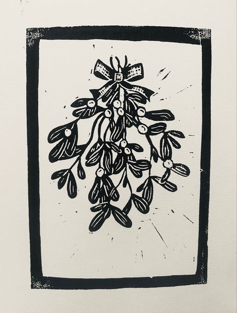 Lino Print Ideas Christmas, Linocut Greeting Cards, Lino Print Ideas Christmas Cards, Mistletoe Linocut, Christmas Linocut Ideas, Spring Linocut, Linocut Christmas Cards Ideas, Christmas Lino Print Ideas, Christmas Lino Print