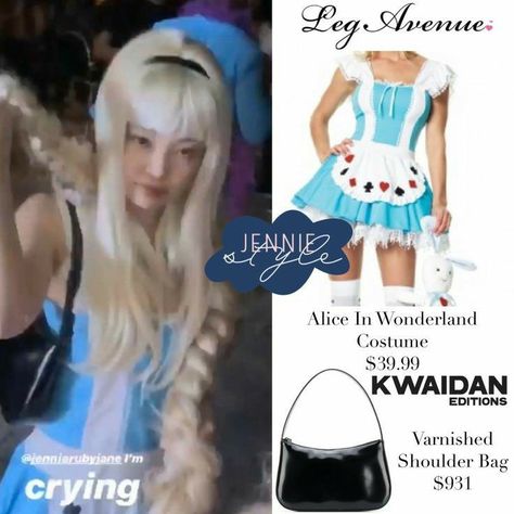 Jennie Halloween Costume, Kpop Halloween Costume, Bts And Blackpink Lightstick Wallpaper, Blackpink Lightstick, Jennie Fashion, Jennie Style, Blackpink Closet, Celeb Outfits, Alice Cosplay