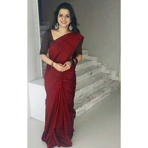 ******ZARAH******* Like our page https://www.facebook.com/zarahclothing/ ********************************************************** Dd Neelakandan, Ikat Blouse, Maroon Saree, Love Sound, Indian Sari Dress, Cotton Saree Designs, Deep Maroon, Sari Blouse Designs, Indian Saree Blouses Designs