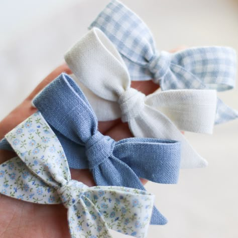 Light Blue Gingham, Bow Light, Newborn Bows, Gingham Linen, Art And Craft Videos, Baby Bow Headband, Handmade Hair Accessories, Diy Headband