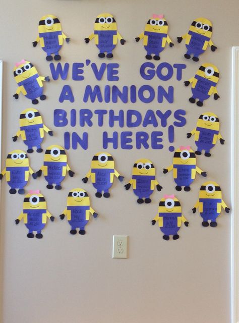 Minion birthday wall. #minions #birthday #classroom #toddlers #preschool Birthday Board Ideas, Minion Classroom Theme, Home Decor Ideas Paper, Minion Classroom, Birthday Chart Classroom, Preschool Birthday, Birthday Board Classroom, Birthday Boards, Paper Flower Wall Hanging