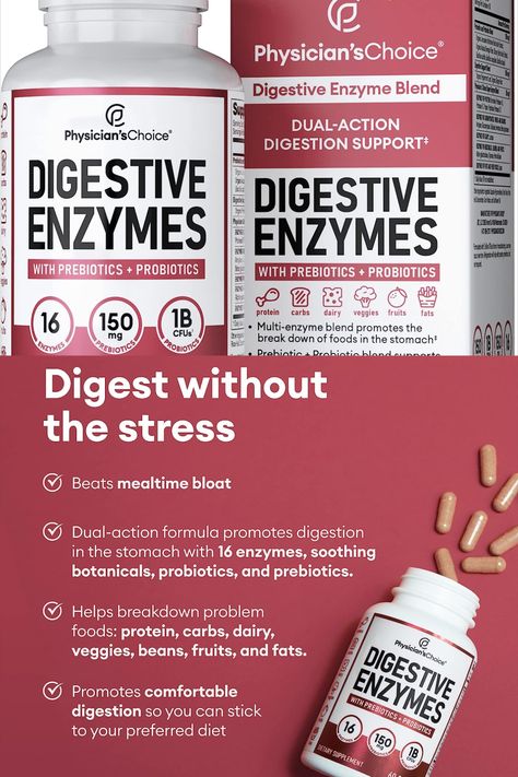 Physician's CHOICE Digestive Enzymes - Multi Enzymes, Organic Prebiotics & Probiotics for Digestive Health & Gut Health - Meal Time Discomfort - Dual Action Approach W/Bromelain & Lactase+ - 60 CT Body Wellness, Prebiotics And Probiotics, Digestive Enzymes, Digestive Health, Gut Health, Probiotics, Meal Time, Health Food, Nutrition