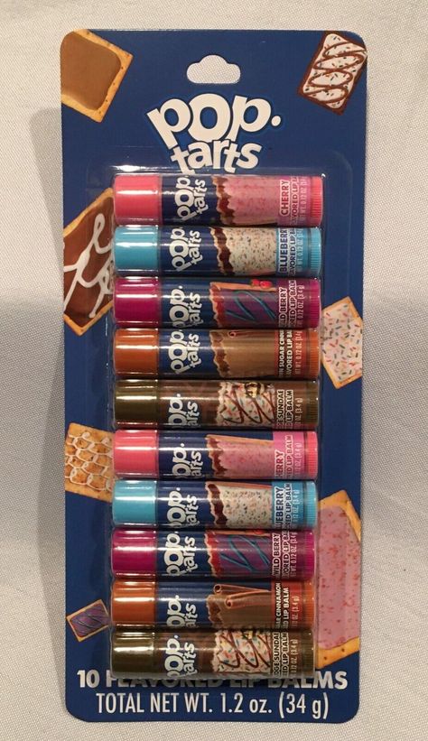 10-ct Kellogg’s Pop Tarts 10-pack Assorted Lip Balms Free Shipping Chap Sticks, Pop Tart Flavors, Hot Fudge Sundae, Funny Lips, Fudge Sundae, Dave Bautista, Lip Gloss Balm, Lip Balm Collection, Flavored Lip Gloss