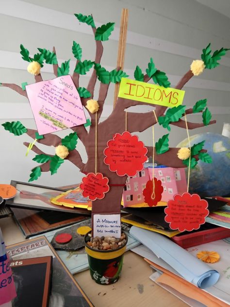 A poem having idioms -tree model Idioms Project Ideas, Teaching Models For English, Plant Science Fair Projects, English Models, Conversation Ideas, Kids Science Fair Projects, Grade 2 Science, Middle School Science Activities, Diy Crafts For School