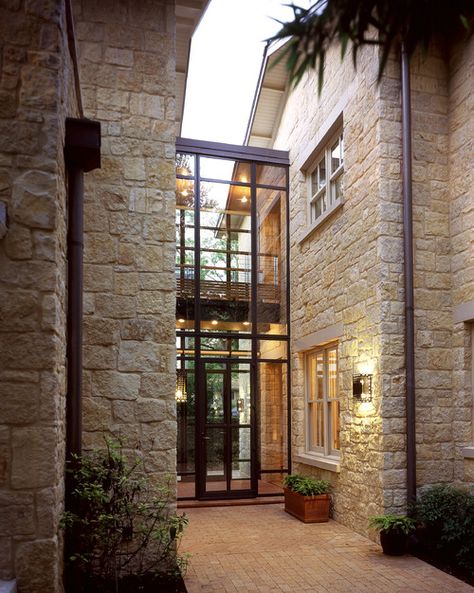 Glass Doors Interior, Brick Walls, Stone Walls, Design Exterior, River House, Entry Way, Stunning Interiors, House Goals, Facade House