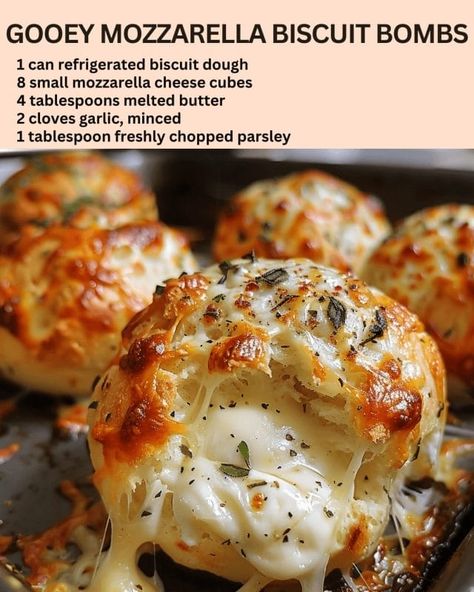 Gooey Mozzarella Biscuit Bombs Beach Recipes, Holden Beach, Biscuit Dough, Recipes Appetizers, Bread Recipes Homemade, Quick Snacks, Omelet, Biscuit Recipe, Tasty Recipes