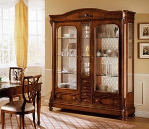 D'Este showcase, Classic walnut display cabinet with 2 doors, various versions Wall Showcase Design, Crockery Cabinet Design, Wooden Display Cabinets, Corner Display Cabinet, Crockery Cabinet, Crockery Unit Design, Showcase Cabinet, Wooden Sofa Set Designs, Crockery Unit