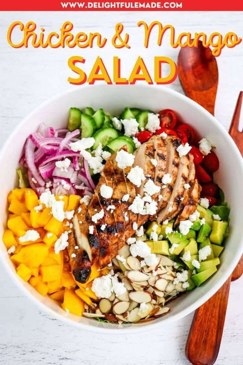 EASY Chicken and Mango Salad Recipe | Delightful E Made Poppyseed Dressing Recipe Healthy, Greek Yogurt Tuna Salad, Mango Chicken Salad, Mango Chicken Recipes, Mango Salad Recipe, Healthy Dressing Recipes, Grilled Salmon Salad, Grilled Pineapple Chicken, Salad With Grilled Chicken