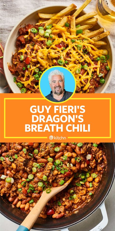 Dragons Breath Chili Guy Fieri, Guy Fieri Chili Recipes, Restaurant Chili Recipes, Guy Fieri Recipes Food Network, Hot Chili Recipe Crockpot, Hot And Spicy Chili Recipe, Chili Spicy Recipe, Chilli Recipe Spicy, Spicy Hot Chili Recipe