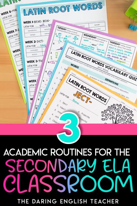 Three Academic Routines for the Secondary ELA Classroom - Prepare your middle school ELA and high school English students for success by implementing these three academic routines in the classroom. From teaching writing to sentence combining lessons to academic vocabulary, these ELA academic routines will help your students succeed. High school English lessons | Middle School ELA Lesson | ELA Activities | Teaching Middle School ELA | Teaching High School English Ela Posters High School, Sentence Combining, Middle School Vocabulary, Teaching Ell Students, High School English Lesson Plans, Middle School English Classroom, High School English Lessons, Secondary Ela Classroom, School Vocabulary