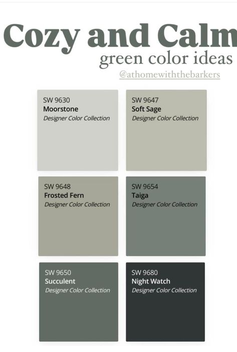 Colors That Go With Sw Succulent, Behr Brook Green, Modern Green Paint Colors, Moss Green Color Palette, Sherwin Williams Paint Colors Green, Green House Color, Green Grey Paint, Brook Green, Gray Paint