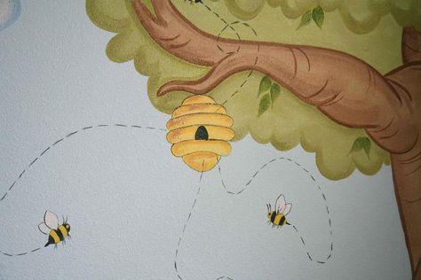 WtP Bee 3 Beehive Wall Mural, Bumble Bee Mural, Bee Wall Painting, Bee Mural Ideas, Bee Wall Mural, Bee Mural, Paper Bees, Baby Nursery Murals, Beehive Decor