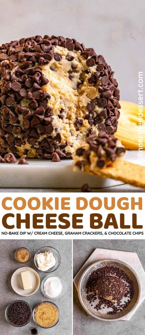 Cookie Dough Cheese Ball, Chocolate Cheese Ball, Chocolate Chip Cheese Ball, Cream Cheese Balls Recipe, Cheese Ball Dip, Chocolate Chip Cookie Dough Dip, Dessert Cheese Ball, Cheese Ball Recipes Easy, Chocolate Chip Dip