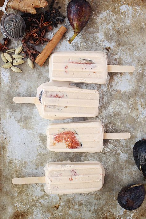 Chai Spiced Coconut Fig Popsicles Fig Popsicles, Vegan Journey, Ice Lollies, Sweet Foods, Desserts Vegan, Ice Pop, Half Baked, Chai Spice, Ice Lolly