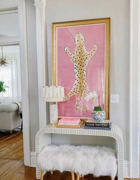 Dana Gibson Art, Dana Gibson Design, Girly Maximalist Decor, Bright Colorful Office, Feminine Apartment Decor, Preppy Interior, Girly Office Decor, Feminine Home Decor, Preppy Home