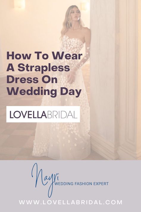 How to wear strapless wedding dress. Bridal dress shopping advice. Wearing strapless wedding dress or illusion neckline wedding dress. Lovella Bridal is a luxury wedding dress boutique in Los Angeles, CA. Shop wedding dresses, bridal gowns, veils & hair accessories, plus size, lace, a line, off the shoulder, sleeves, beach, destination, formal, short, reception & unique wedding dress styles. Bridal dress designers include Berta. Visit our Los Angeles area boutique for your dream wedding dress. Bridal Dress Shopping, Illusion Wedding Gown, Lovella Bridal, Illusion Neckline Dress, Chic Bridal Gown, Illusion Neckline Wedding Dress, Wedding Dress Boutique, Shop Wedding Dresses, Strapless Wedding Gown