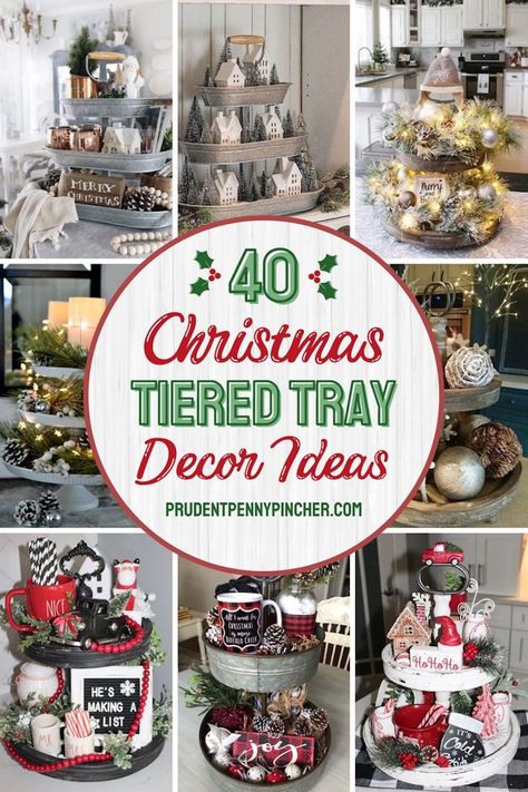 Tray Christmas Decor, Christmas Tray Decor, Christmas Trays, Tiered Tray Christmas, Tray Decor Ideas, Tray Decor Christmas, Christmas Tiered Tray, Farmhouse Tiered Tray, Diy Christmas Tree Topper