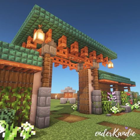 enderKandie (@enderkandie) added a photo to their Instagram account: “As you walk down the path the first glimpses of the house can be seen through the gate. 💮🎐🏯🗾 . . .…” Minecraft Wooden Bridge Ideas, Path Minecraft, Minecraft Path, Minecraft Japanese House, Architecture Memes, Minecraft Japanese, Minecraft Structures, Bangunan Minecraft, Minecraft Farm