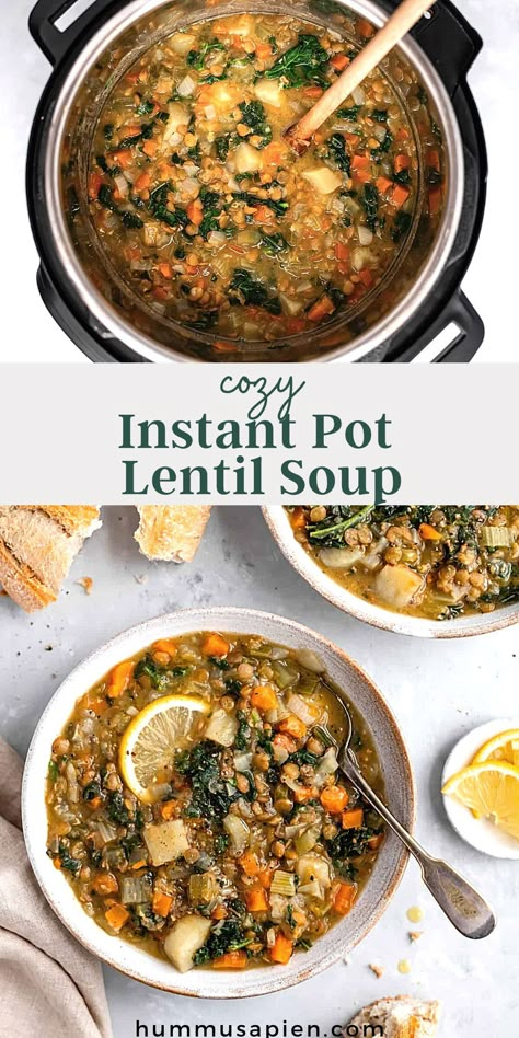 Instant Pot Soup Recipe, Instant Pot Lentil Soup, Lentils Instant Pot, Lentil Potato Soup, Green Lentil Soup, Soup Recipes Healthy Vegetarian, Vegetarian Lentil Soup, Sunday Cooking, Lentil Vegetable Soup