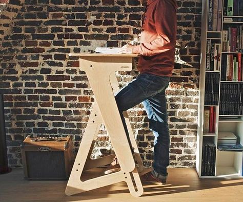 Improve productivity while you work by swapping your old desk out for this height adjustable standing desk. Crafted from high quality plywood, this sturdy desk is available in three distinct sizes and can be manually adjusted to fit anyone from a child to an adult. Standing Desk Ideas, Wooden Standing Desk, Height Adjustable Desk, Cnc Furniture, Old Desks, Adjustable Height Standing Desk, Stand Up Desk, Adjustable Standing Desk, Standing Desks