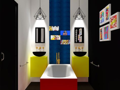 POP ART! Bathroom - Picture gallery Interior Design Toilet, Pop Art Bathroom, Restaurant Steak, Bathroom Picture, Pop Art Decor, Colorful Apartment, Art Restaurant, 3d Studio, Pop Art Design