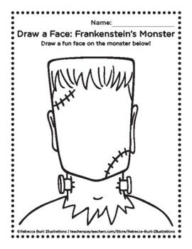 Happy Halloween - Draw a Face on Frankenstein's Monster - Coloring Page Celebrate Halloween while helping young children practicing basic art skills. Includes a printable coloring page that encourages kids to use their imaginations to a draw face on Frankenstein's monster. This coloring page is perfect for use in pre-K and kindergarten settings, homeschool or as a fun holiday activity! Halloween Mask Drawing, Halloween Kids Drawing, Monsters To Draw, Frankenstein Drawing Easy, Frankenstein Coloring Pages, Draw Frankenstein, Halloween Door Decoration Ideas, Frankenstein Drawing, Halloween Paper Decorations