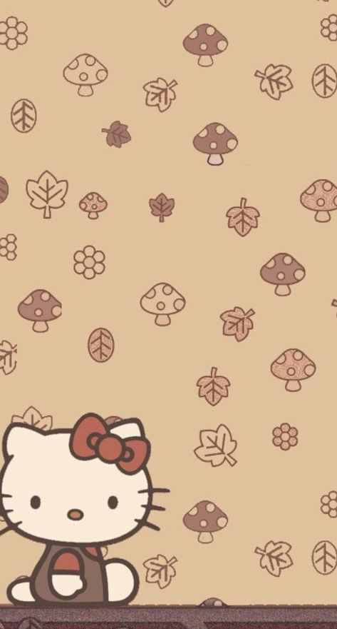 Hello Kitty November Wallpaper, Hello Kitty Beige Wallpaper, Beige Hello Kitty Wallpaper, Hello Kitty Brown Aesthetic, My Melody Fall Wallpaper, Brown Sanrio Wallpaper, Sanrio Autumn Wallpaper, Red Sanrio Wallpaper, Hello Kitty Winter Wallpaper Iphone