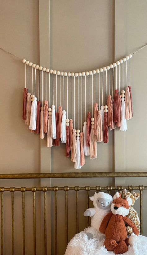 Tassel Garland Boho Nursery Nursery Decor Girl Nursery Decor Nursery Garland Above Crib Decor Above Crib Garland Bead Garland - Etsy Canada Rust And Blush Nursery, Macrame Wall Hanging For Nursery, Farmhouse Boho Nursery, Wood Bead Wall Decor, Over The Crib Decor Girl, Boho Beads Decor, Homemade Tassel Garland, Burnt Orange And Pink Nursery, Boho Wall Decor Nursery