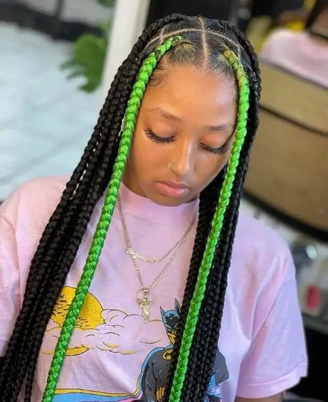 Braids 2022, Green Braids, Black Box Braids, Skunk Stripe, Black Hair Clips, Big Box Braids Hairstyles, Braids Hairstyles Pictures, Cute Box Braids Hairstyles, Pretty Braided Hairstyles